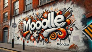 Na kolorowym graffiti napis Moodle