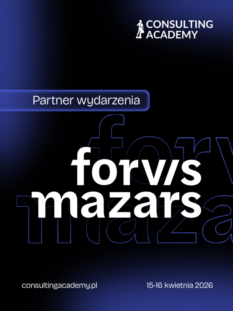 Grafika Consulting Academy informująca, że Forvis Mazars jest partnerem wydarzenia 15–16 kwietnia 2026.