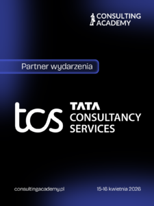 Grafika Consulting Academy informująca, że Tata Consultancy Services (TCS) jest partnerem wydarzenia 15–16 kwietnia 2026
