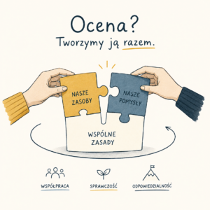 Ilustracja symbolizująca wspólne tworzenie zasad oceniania przez studentów i prowadzących.